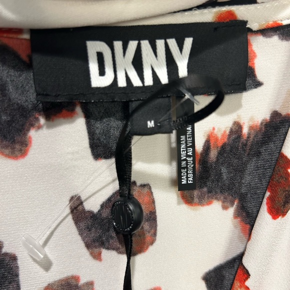 DKNY Women's White Top with Orange and Black Print - Picture 2 of 6